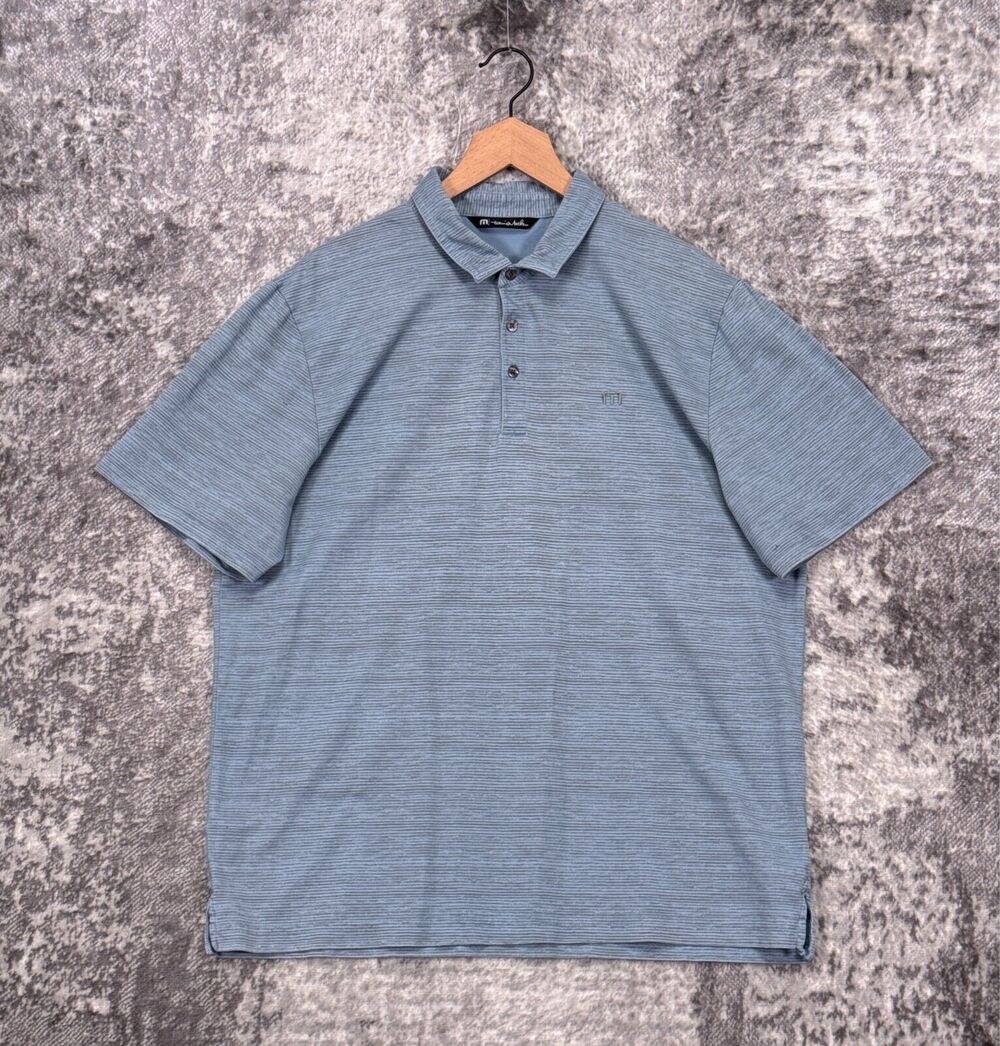 Travis Mathew Polo Shirt XL Mens Blue Striped Pima Cotton Performance Golf